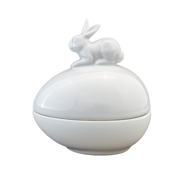 Osterdose Ei mit Hase L 13 cm Porzellan weiß