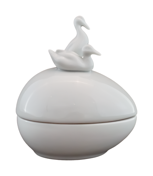 Osterdose Ei mit Entenpaar M 11 cm Porzellan weiß