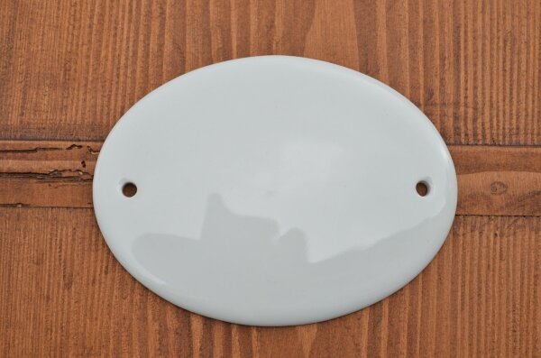 Ovales Schild 12cm Porzellanschild Etikett  2 Löcher Porzellan weiß Schilder