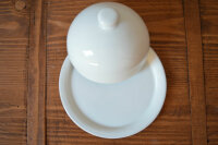 Käseglocke mit Griff rund 2tlg mit Platte klein Porzellan weiß 14 cm
