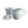 Teetasse mit Deckel und Sieb, 3tlg bauchig, Porzellan weiß
