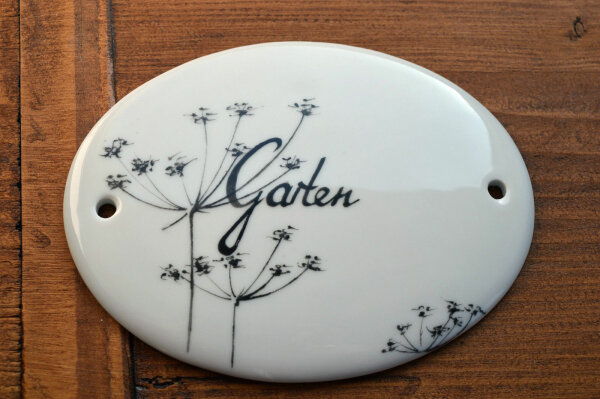 Garten Türschild oval handbemal Porzellan Etikett Schild Anhänger 12 cm