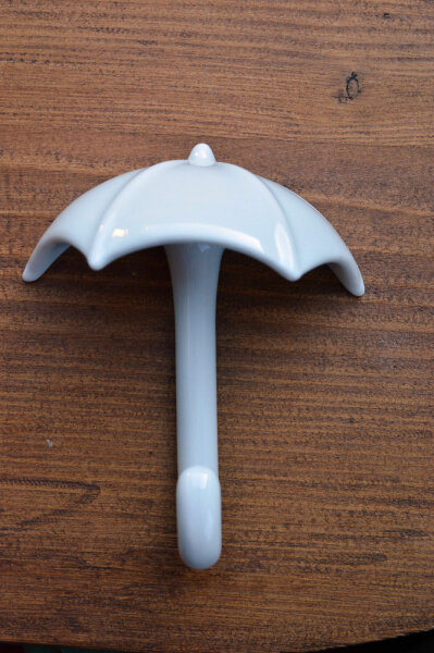 Wandhaken 1er Form: Regenschirm Porzellan weiß Garderobe Handtuchhaken vintage