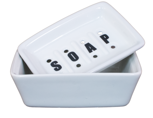 Seifenschale 12 cm SOAP Seifenablage mit Ablauf Einsatz 2 teilig Porzellan weiß