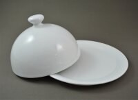 Käseglocke mit Griff rund 2tlg mit Platte groß Porzellan weiß 21,5 cm
